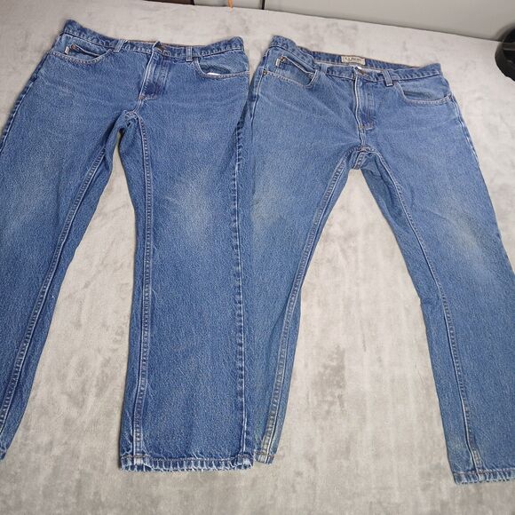 Lot of 2 LL Bean Mens 33x28 Blue Denim Jeans Straight Standard Fit Classic Work - Picture 3 of 9